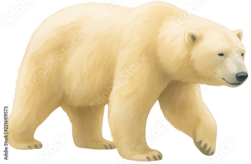 Soft Cream Watercolor Painting of Walking Polar Bear