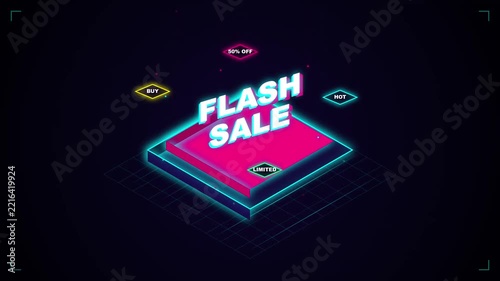 Isometric Neon Flash Sale Promotion Banner Graphic
