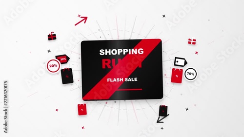 Shopping Rush Flash Sale Motion Graphic with Discount Tags and Bags
