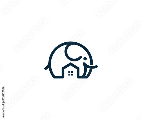 Elephant Home Real Estate Logo Icon with House Silhouette and Modern Line Art Vector