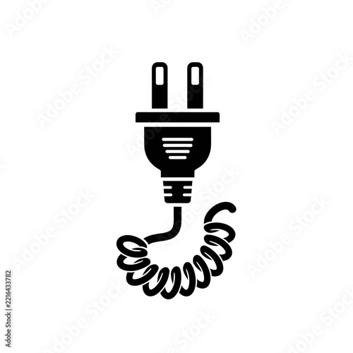 Electrical plug with coiled cord on a white surface symbolizing power and connection
