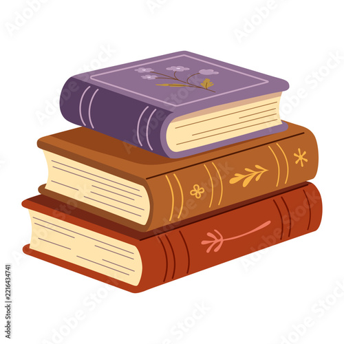 Flat Cartoon Stack of Vintage Books Illustration for Reading, Education, Literature and Library Themes