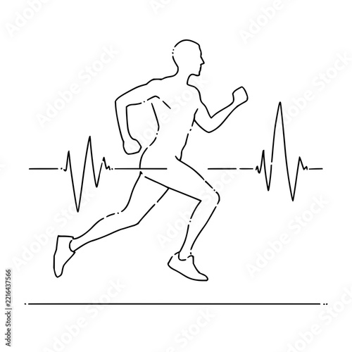 Silhouette of a person running with a heartbeat pulse line for health and fitness concept