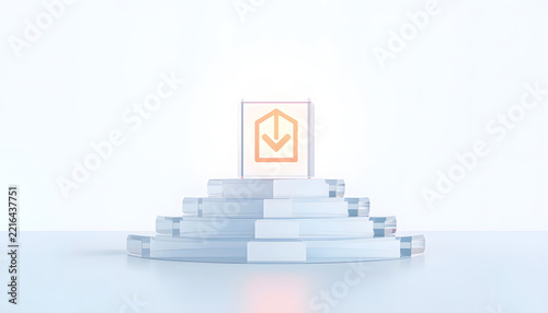 3D Glass Steps With Download Package Icon On Top - Concept Of Software Download And Business Success
