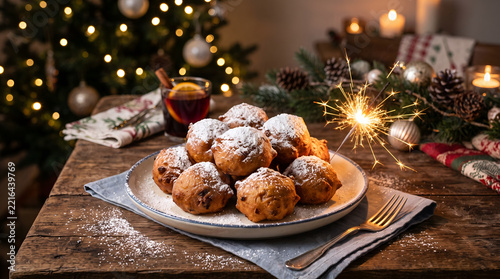 Traditional dutch oliebollen fried dough balls for new years eve