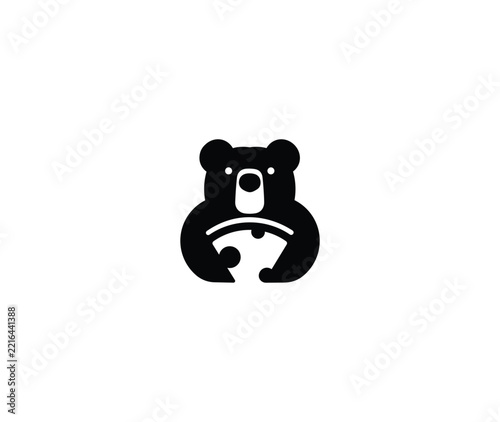 Cute Bear Hugging Pizza Slice Logo Icon with Brown Animal Mascot for Pizzeria and Fast Food Vector