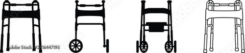 Walker vector silhouette set showcasing medical mobility aids