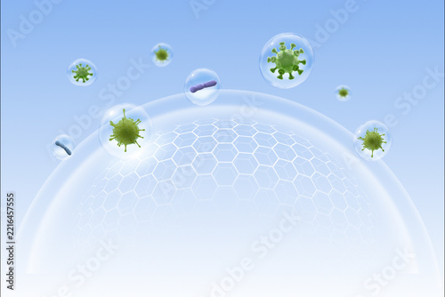 3D rendering, Transparent protective shield blocking virus, Bacteria, Healthcare defense concept