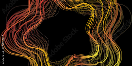 Abstract dark background with orange yellow gradient glowing wavy lines frame vector illustration. Futuristic digital technology dynamic wave border wallpaper.eps,10