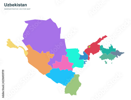 Uzbekistan administrative map features vibrant colorful regions for design.