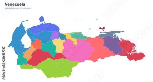 Venezuela administrative map displays colorful regional zones for projects.