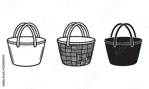 Set of three different wicker baskets