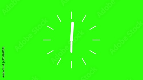 Countdown clock animation. A clock with moving hands and 360-degree rotation. , on green screen 