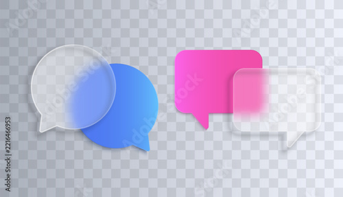 Blue and Pink Speech Bubbles with Frosted Glass Chat Elements