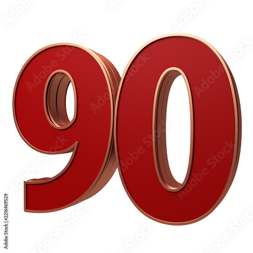 Modern 3D Number 90 red color gold outline Style