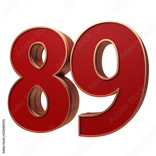 Modern 3D Number 89 red color gold outline Style