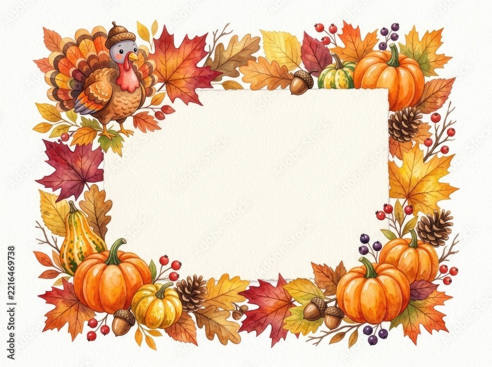 Fototapeta premium Autumn decorative border with pumpkins and leaves