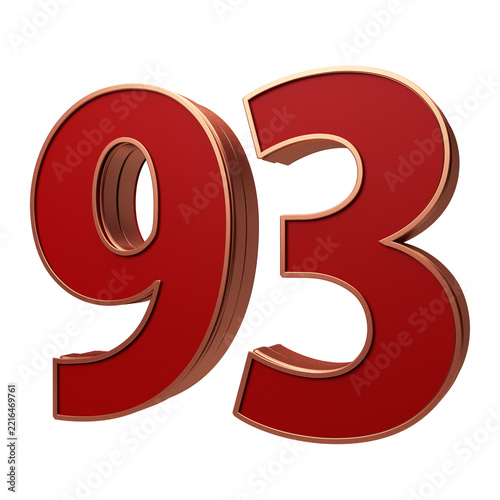Modern 3D Number 93 red color gold outline Style