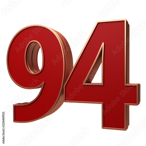 Modern 3D Number 94 red color gold outline Style