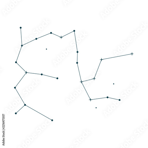 Constellation map of stars connected by lines in space