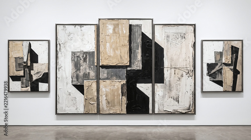 Abstract contemporary art gallery paintings with black and white minimalist.