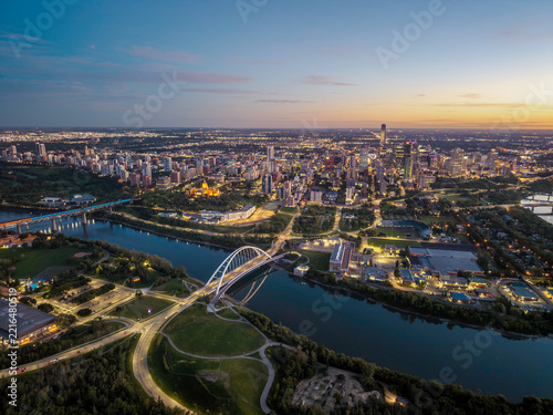 Walterdale Bridge and Edmonton skyline at sunrise