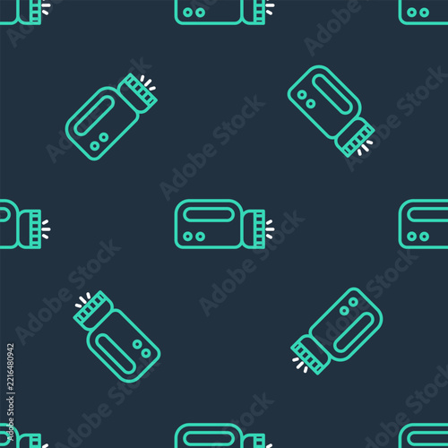 Line Flashlight for diver icon isolated seamless pattern on black background. Diving underwater equipment. Vector