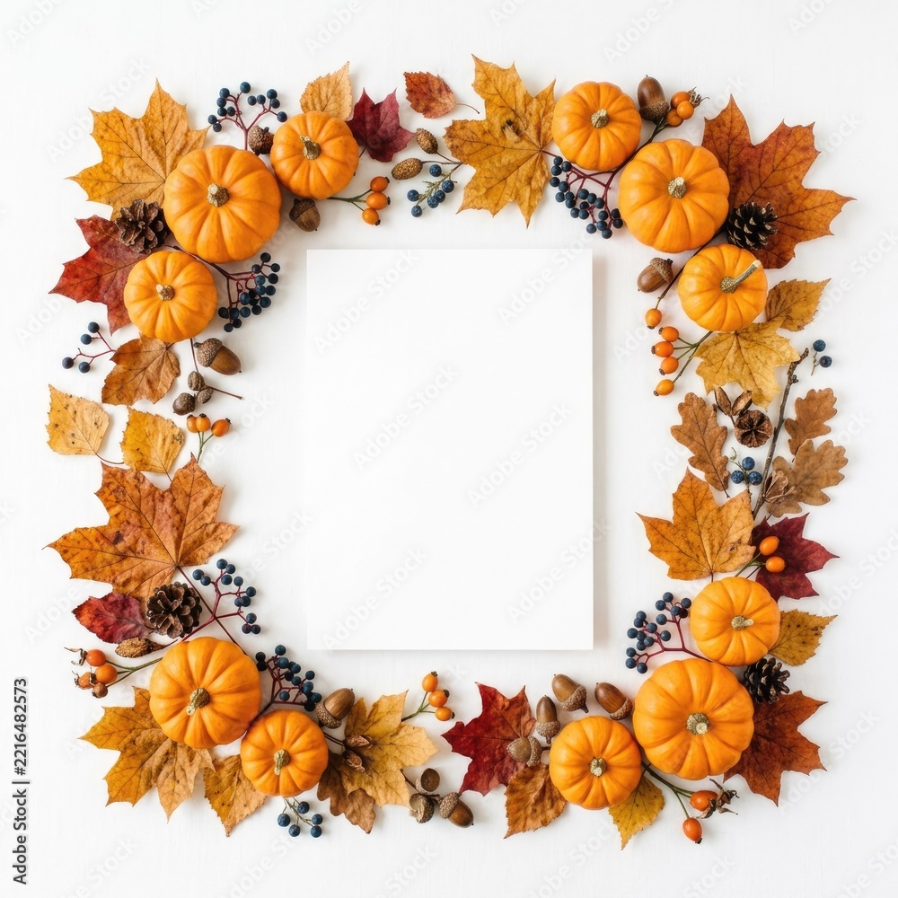 Fototapeta premium Autumn floral wreath with dried flowers and leaves