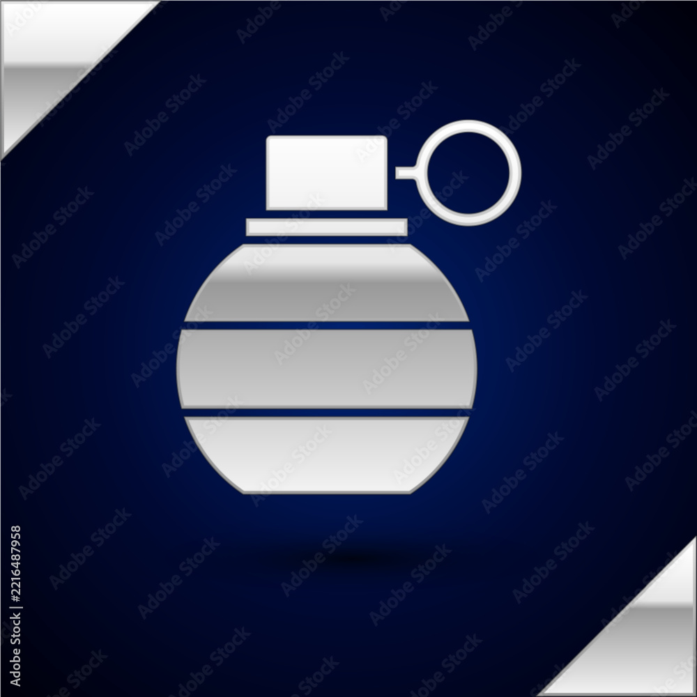 Fototapeta premium Silver Hand grenade icon isolated on dark blue background. Bomb explosion. Vector