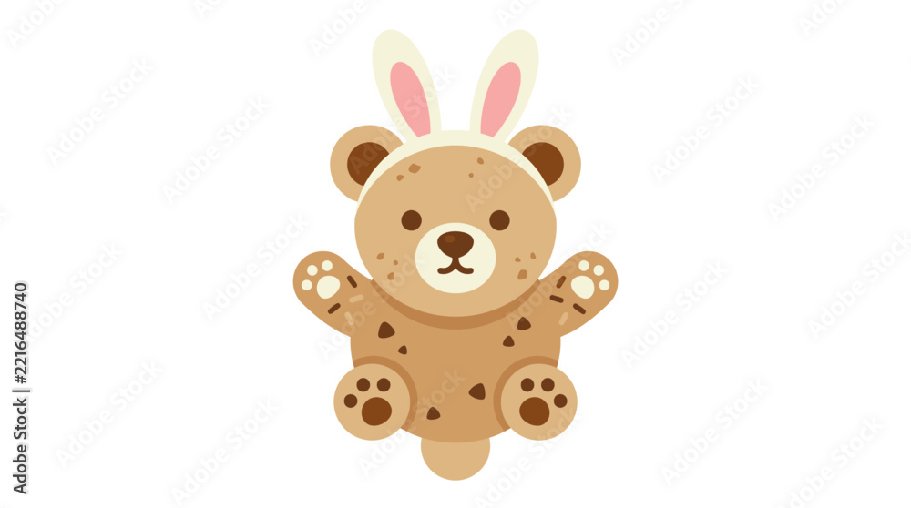 Fototapeta premium Cute cartoon bear with bunny ears on transparent background