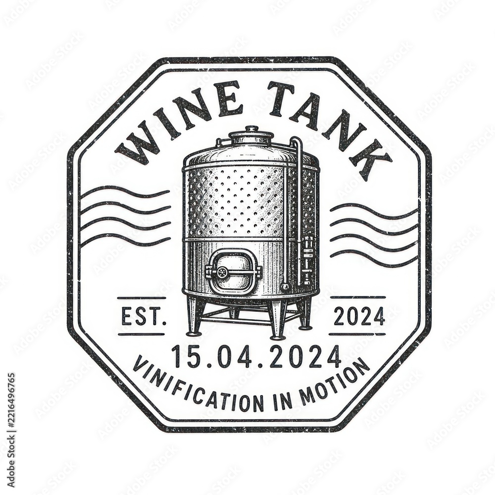 Fototapeta premium Vintage wine tank emblem with industrial winery badge