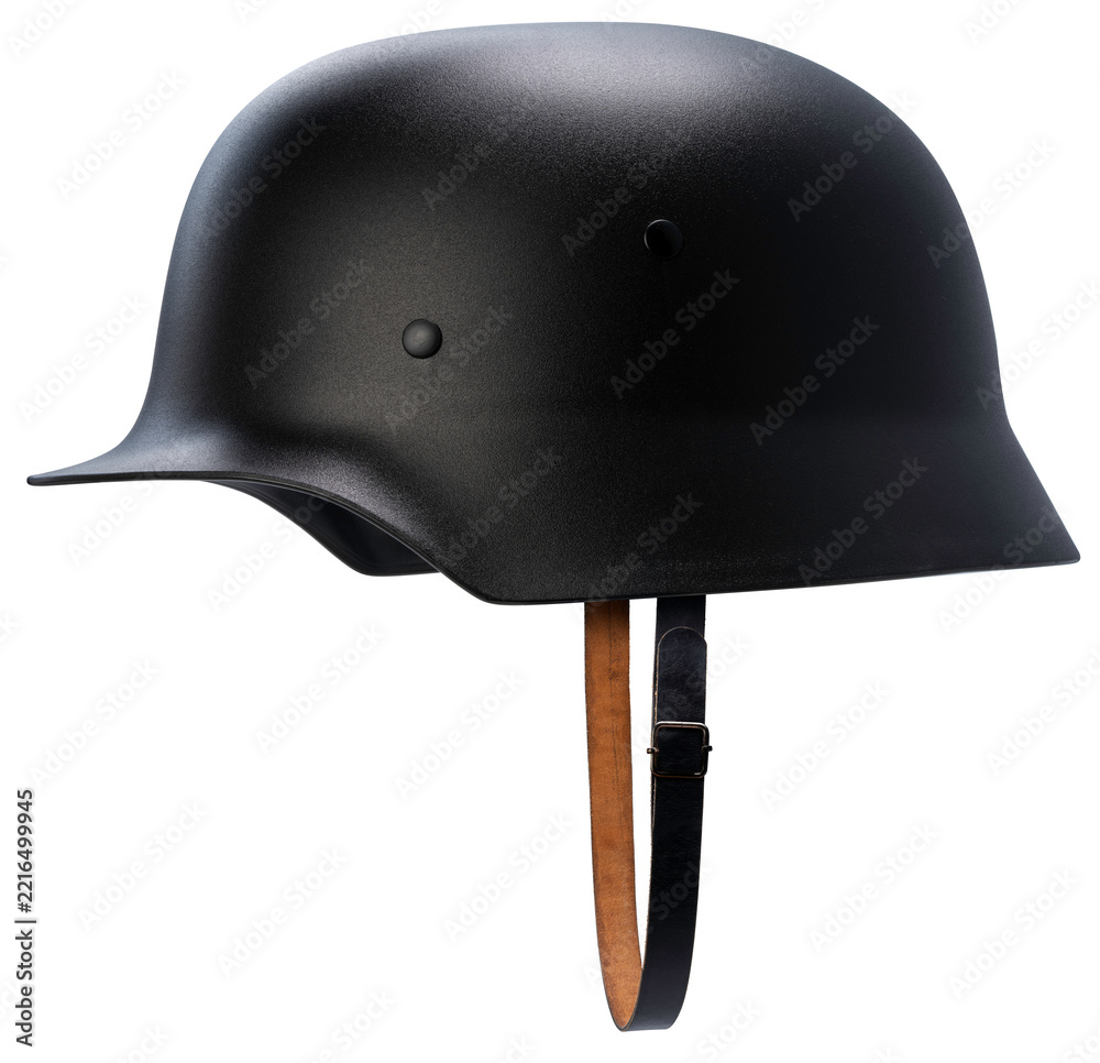 Fototapeta premium Vintage military steel combat helmet isolated on a white background, with clipping path, military history projects, tactical gear marketing, and museum exhibitions png file.
