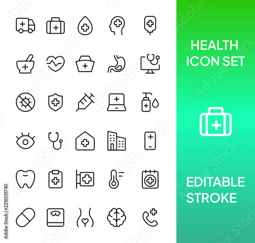 Health and Healthcare Icon Set – Medical, Wellness Healthcare Symbols