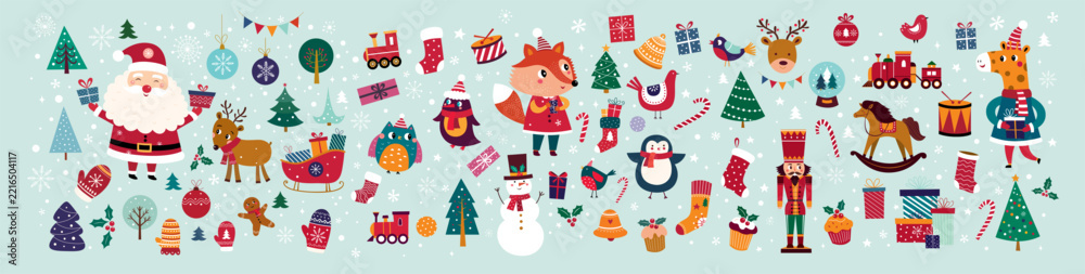 Fototapeta premium Christmas fun big set. Christmas design elements