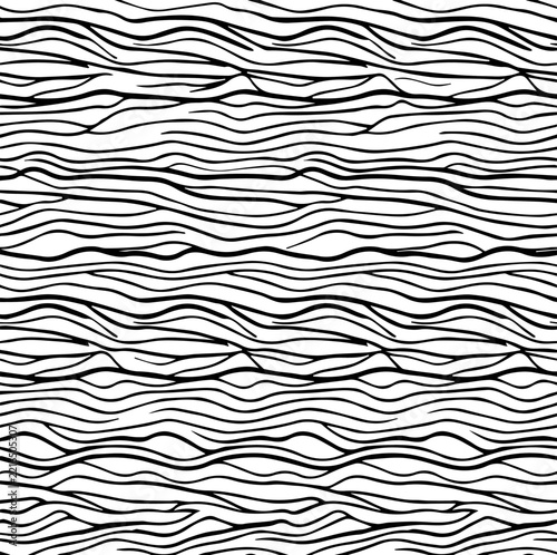Black and White Abstract Organic Wavy Lines Seamless Vector Pattern