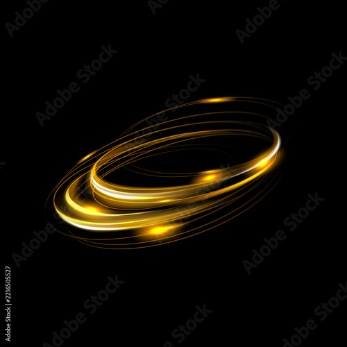 Dynamic golden light swirls create a mesmerizing abstract effect against a stark black background radiating energy
