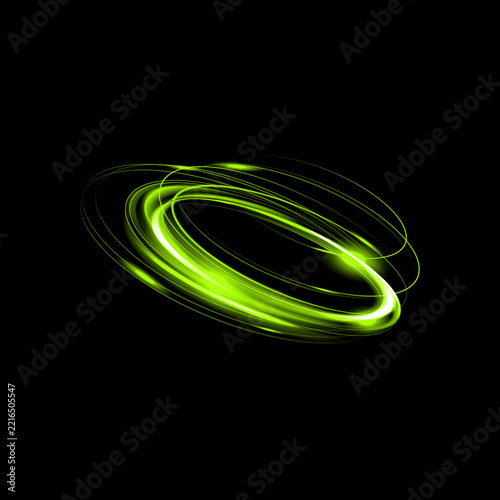 Dynamic swirling green light effect creates a captivating and energetic visual experience on a dark background