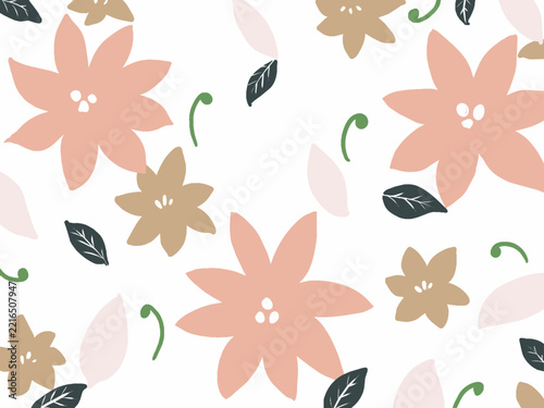 手書き風の花と葉の背景素材
