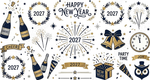 New Year 2027 celebration party festive design elements set collection