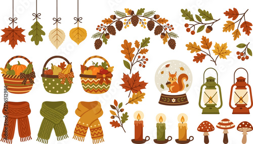 Autumn Season Elements Collection Set for Fall Festivals Graphic Design