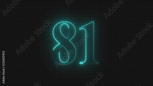 Glowing digital number eighty-one on dark grid background