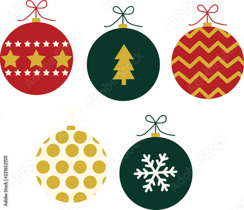 Festive Holiday Decorative Christmas Baubles Set with Colorful Patterns and Winter Symbols