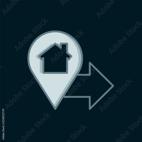 Line Map pointer with house icon isolated on black background. Home location marker symbol. Flat filled outline style with shadow. Vector