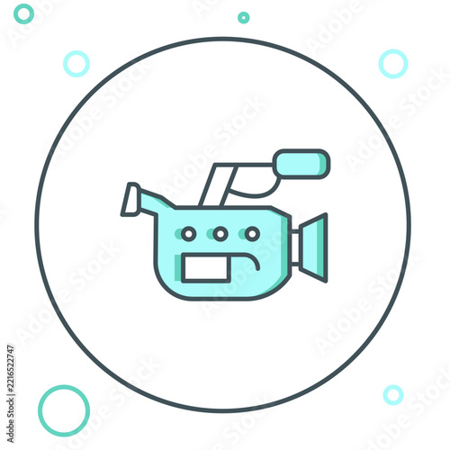 Line Cinema camera icon isolated on white background. Video camera. Movie sign. Film projector. Colorful outline concept. Vector