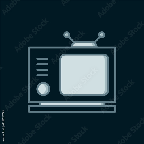 Line Retro tv icon isolated on black background. Television sign. Flat filled outline style with shadow. Vector