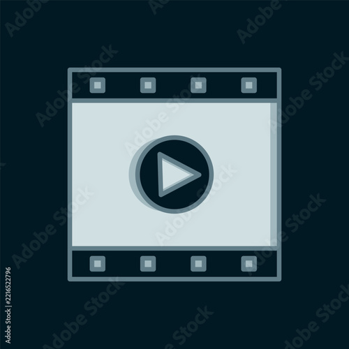 Line Play Video icon isolated on black background. Film strip sign. Flat filled outline style with shadow. Vector