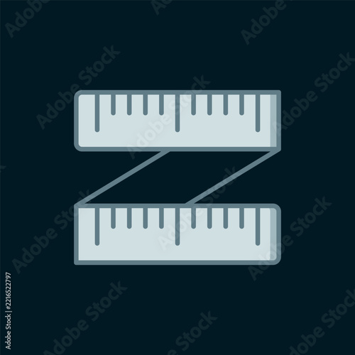 Line Tape measure icon isolated on black background. Measuring tape. Flat filled outline style with shadow. Vector