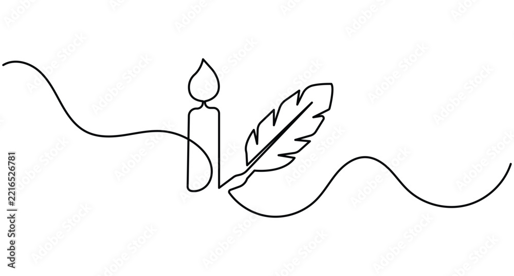 Obraz premium Candle feather line art minimal writing icon with continuous line and editable stroke