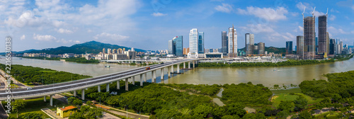 Aerial view of Macau and the Hengqin Port in Zhuhai, China