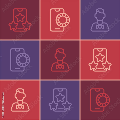 Set line Online sports betting, Casino dealer and icon. Vector
